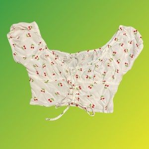 NWOT Derek Heart Emma Cherry Lace Up Bodice Top Size Medium